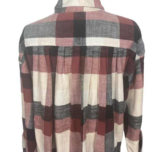 Closed Blouse Kyra Checked Cotton Flannel Mahogany Oversized Small Pleated Back - Picture 4 of 9